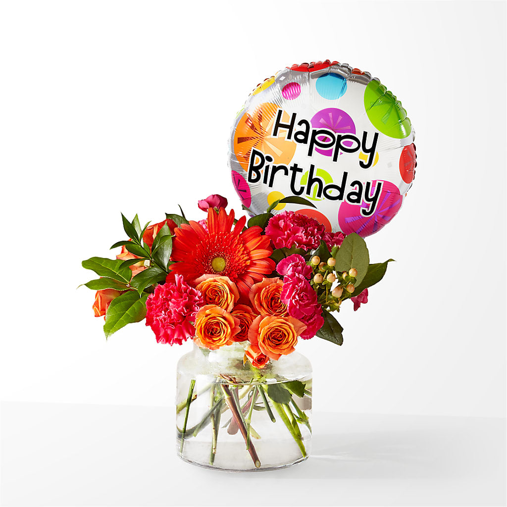 Fiesta Bouquet with Birthday Balloon – A Bloom Depot, Pomona CA