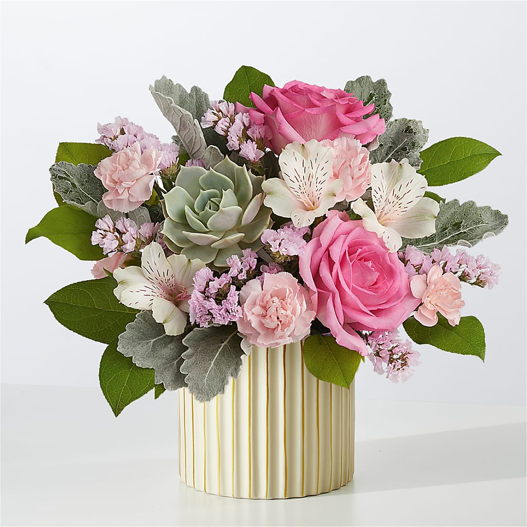 Dusty Rose Bouquet with Ivory Vase – A Bloom Depot, Pomona CA