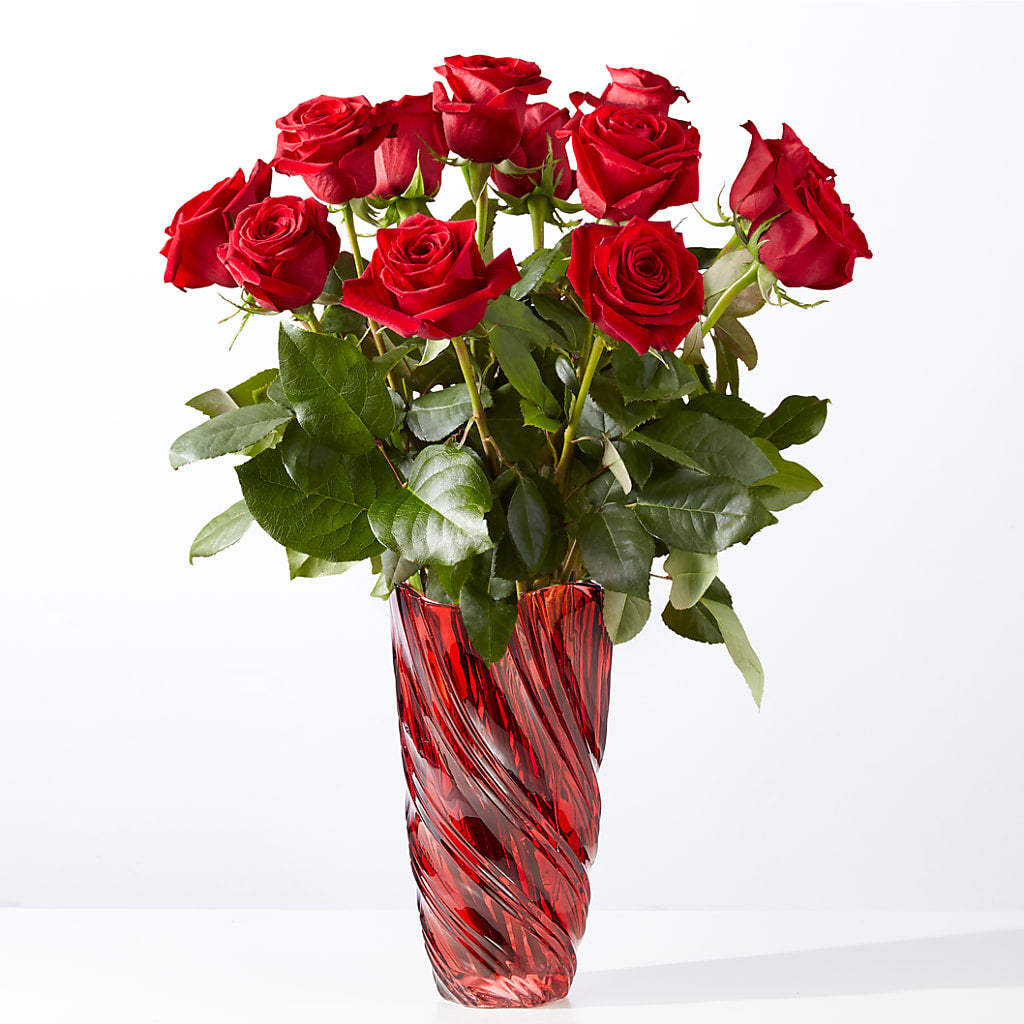 Classic Love Red Rose Bouquet with Luxe Swirl Vase – A Bloom Depot, Pomona CA