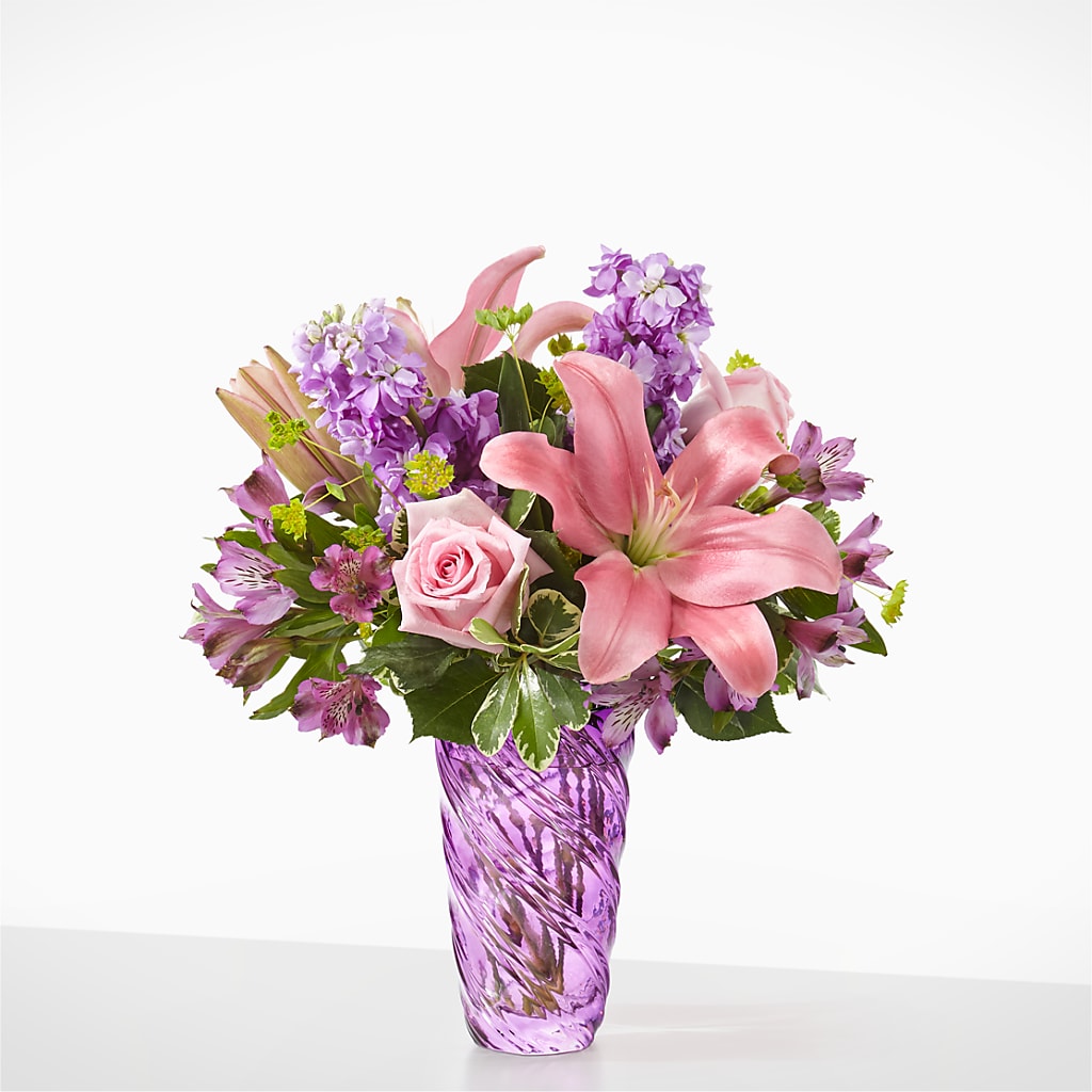 Precious Petals Bouquet with Luxe Swirl Vase – A Bloom Depot, Pomona CA