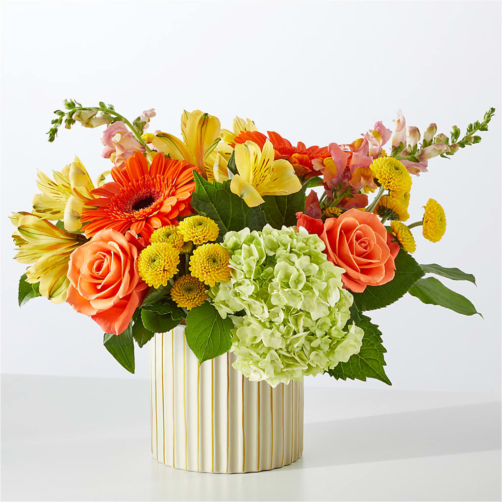 Autumn Sunshine Bouquet with Ivory Vase –  A Bloom Depot, Pomona CA