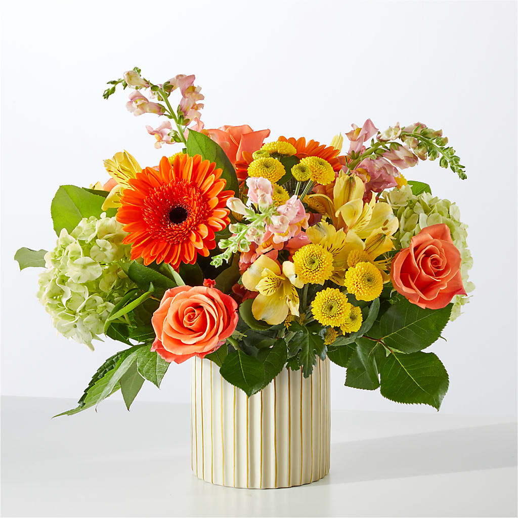 Autumn Sunshine Bouquet with Ivory Vase –  A Bloom Depot, Pomona CA