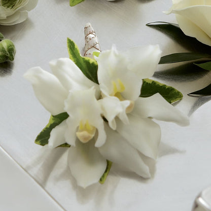 White Mini Cymbidium Boutonniere –  A Bloom Depot, Pomona CA